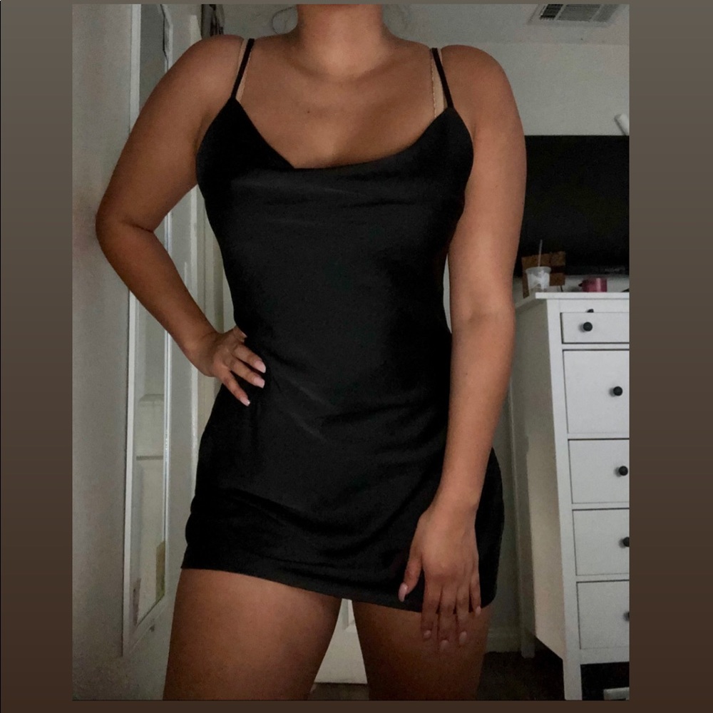 Black Mini Satin Dress - Size M